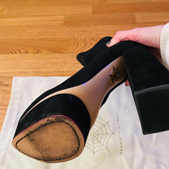 New Platform block heel black suede Charlotte Olympia black booties 39.5 - Picture 9 of 12